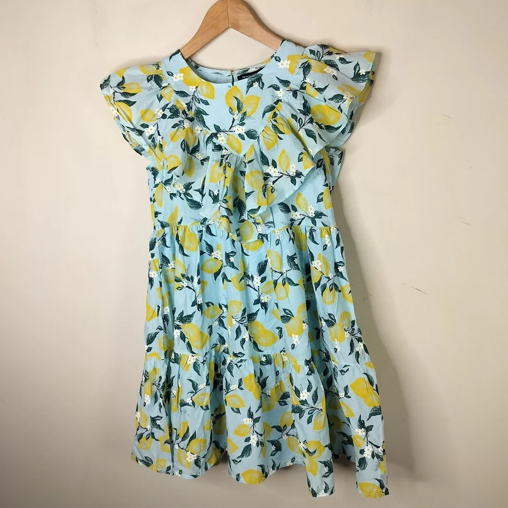 French Connection‎ Girls Dress Lemon Floral Cotton Ruffled